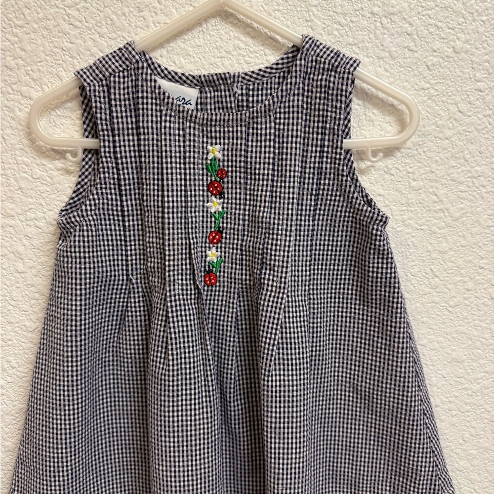 Black and White Gingham Dress with Floral Embroidery